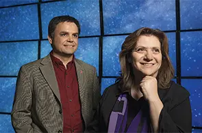 Astrophysicist Vicky Kalogera and professor Shane Larson